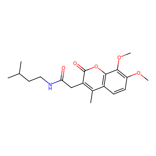 2-(7,8-dimethoxy-4-methyl-2-oxo-2H-chromen-3-yl)-N-isopentylacetamide structure