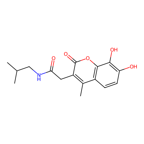 2-(7,8-dihydroxy-4-methyl-2-oxo-2H-chromen-3-yl)-N-isobutylacetamide structure