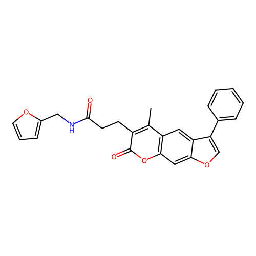 N-(furan-2-ylmethyl)-3-(5-methyl-7-oxo-3-phenyl-7H-furo[3,2-g]chromen-6-yl)propanamide structure