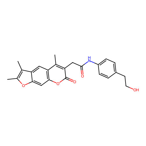 N-(4-(2-hydroxyethyl)phenyl)-2-(2,3,5-trimethyl-7-oxo-7H-furo[3,2-g]chromen-6-yl)acetamide structure