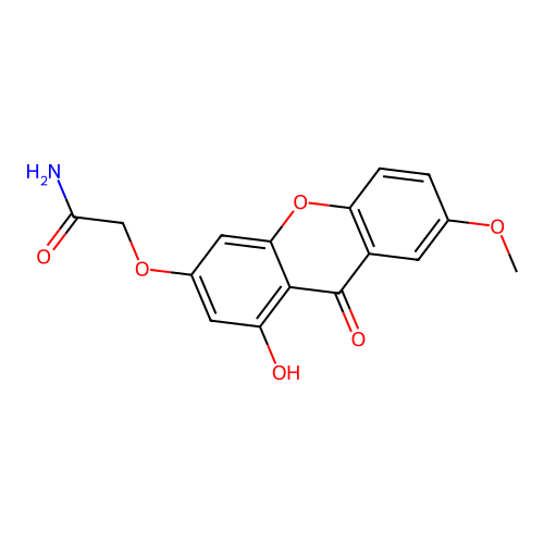 2-[(1-hydroxy-7-methoxy-9-oxo-9H-xanthen-3-yl)oxy]acetamide structure