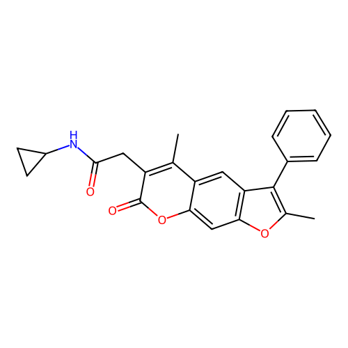 N-cyclopropyl-2-(2,5-dimethyl-7-oxo-3-phenyl-7H-furo[3,2-g]chromen-6-yl)acetamide structure