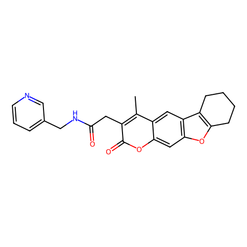 2-(4-methyl-2-oxo-6,7,8,9-tetrahydro-2H-benzofuro[3,2-g]chromen-3-yl)-N-(pyridin-3-ylmethyl)acetamide structure