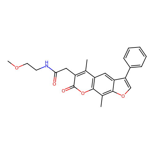 2-(5,9-dimethyl-7-oxo-3-phenyl-7H-furo[3,2-g]chromen-6-yl)-N-(2-methoxyethyl)acetamide structure