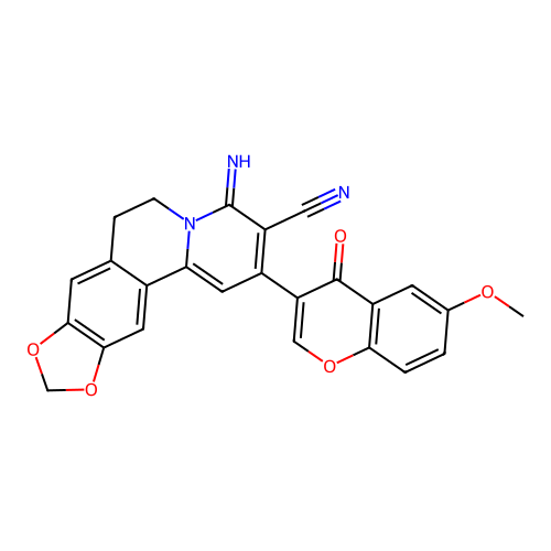 4-imino-2-(6-methoxy-4-oxo-4H-chromen-3-yl)-6,7-dihydro-4H-[1,3]dioxolo[4,5-g]pyrido[2,1-a]isoquinoline-3-carbonitrile structure