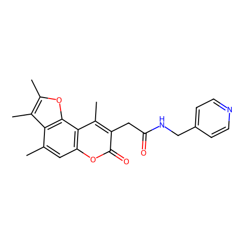 N-(pyridin-4-ylmethyl)-2-(2,3,4,9-tetramethyl-7-oxo-7H-furo[2,3-f]chromen-8-yl)acetamide structure