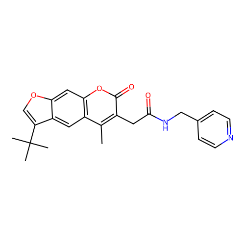 2-(3-(tert-butyl)-5-methyl-7-oxo-7H-furo[3,2-g]chromen-6-yl)-N-(pyridin-4-ylmethyl)acetamide structure