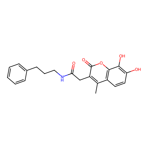 2-(7,8-dihydroxy-4-methyl-2-oxo-2H-chromen-3-yl)-N-(3-phenylpropyl)acetamide structure