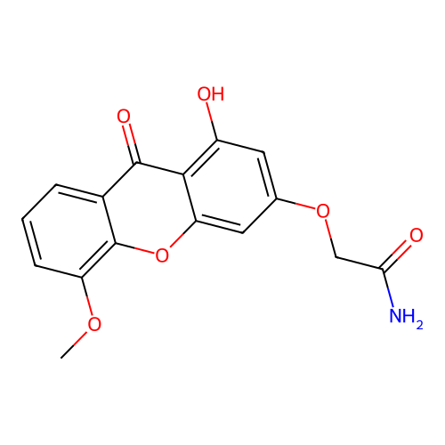 2-((1-hydroxy-5-methoxy-9-oxo-9H-xanthen-3-yl)oxy)acetamide structure
