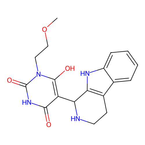 6-hydroxy-3-(2-methoxyethyl)-5-(2,3,4,9-tetrahydro-1H-pyrido[3,4-b]indol-1-yl)pyrimidine-2,4(1H,3H)-dione structure