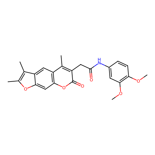 N-(3,4-dimethoxyphenyl)-2-(2,3,5-trimethyl-7-oxo-7H-furo[3,2-g]chromen-6-yl)acetamide structure