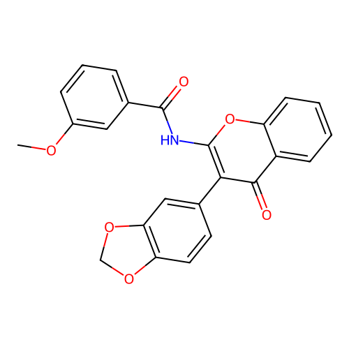 N-[3-(1,3-benzodioxol-5-yl)-4-oxochromen-2-yl]-3-methoxybenzamide structure