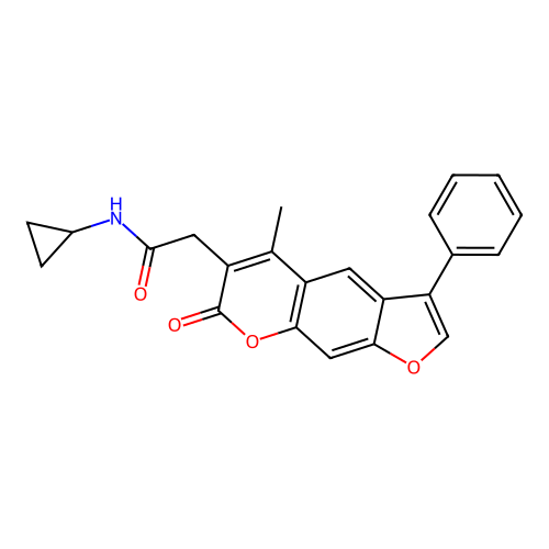 N-cyclopropyl-2-(5-methyl-7-oxo-3-phenyl-7H-furo[3,2-g]chromen-6-yl)acetamide structure