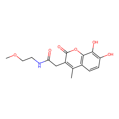 2-(7,8-dihydroxy-4-methyl-2-oxo-2H-chromen-3-yl)-N-(2-methoxyethyl)acetamide structure