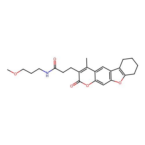 N-(3-methoxypropyl)-3-(4-methyl-2-oxo-6,7,8,9-tetrahydro-2H-benzofuro[3,2-g]chromen-3-yl)propanamide structure
