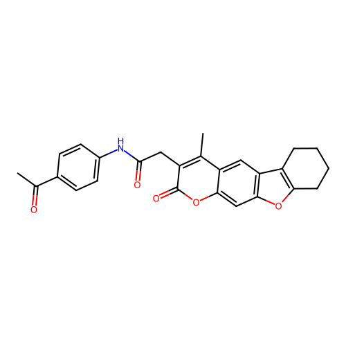 N-(4-acetylphenyl)-2-(4-methyl-2-oxo-6,7,8,9-tetrahydro-2H-benzofuro[3,2-g]chromen-3-yl)acetamide structure