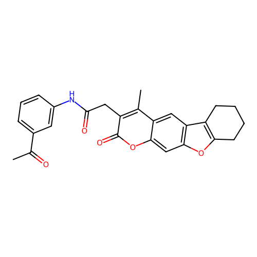 N-(3-acetylphenyl)-2-(4-methyl-2-oxo-6,7,8,9-tetrahydro-2H-benzofuro[3,2-g]chromen-3-yl)acetamide structure