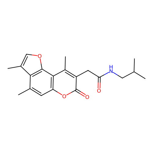 N-isobutyl-2-(3,4,9-trimethyl-7-oxo-7H-furo[2,3-f]chromen-8-yl)acetamide structure