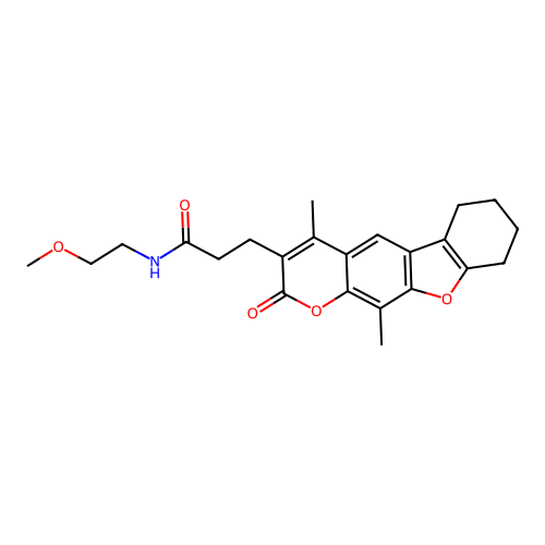 3-(4,11-dimethyl-2-oxo-6,7,8,9-tetrahydro-2H-benzofuro[3,2-g]chromen-3-yl)-N-(2-methoxyethyl)propanamide structure