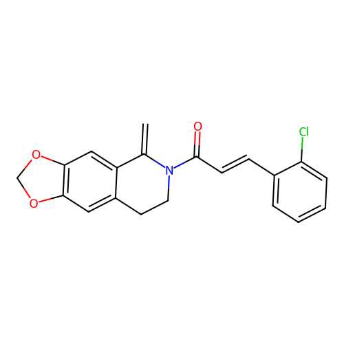 (2E)-3-(2-chlorophenyl)-1-(5-methylidene-7,8-dihydro[1,3]dioxolo[4,5-g]isoquinolin-6(5H)-yl)prop-2-en-1-one structure