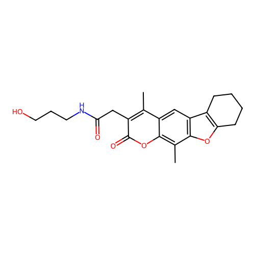2-(4,11-dimethyl-2-oxo-6,7,8,9-tetrahydro-2H-benzofuro[3,2-g]chromen-3-yl)-N-(3-hydroxypropyl)acetamide structure