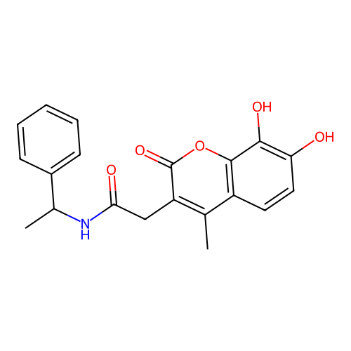 2-(7,8-dihydroxy-4-methyl-2-oxo-2H-chromen-3-yl)-N-(1-phenylethyl)acetamide structure