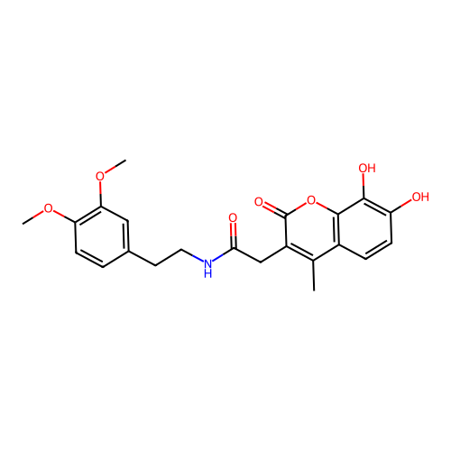 2-(7,8-dihydroxy-4-methyl-2-oxo-2H-chromen-3-yl)-N-(3,4-dimethoxyphenethyl)acetamide structure