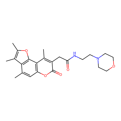 N-(2-morpholinoethyl)-2-(2,3,4,9-tetramethyl-7-oxo-7H-furo[2,3-f]chromen-8-yl)acetamide structure
