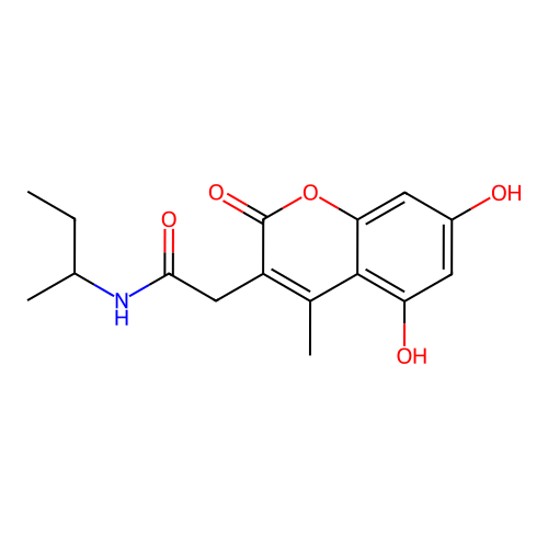 N-(sec-butyl)-2-(5,7-dihydroxy-4-methyl-2-oxo-2H-chromen-3-yl)acetamide structure