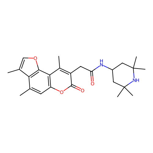 N-(2,2,6,6-tetramethylpiperidin-4-yl)-2-(3,4,9-trimethyl-7-oxo-7H-furo[2,3-f]chromen-8-yl)acetamide structure