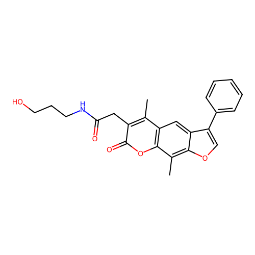 2-(5,9-dimethyl-7-oxo-3-phenyl-7H-furo[3,2-g]chromen-6-yl)-N-(3-hydroxypropyl)acetamide structure