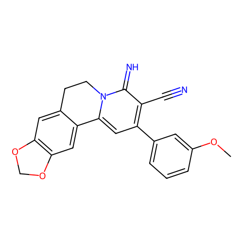 4-imino-2-(3-methoxyphenyl)-6,7-dihydro-4H-[1,3]dioxolo[4,5-g]pyrido[2,1-a]isoquinoline-3-carbonitrile structure