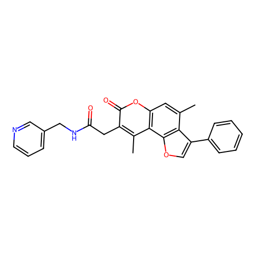 2-(4,9-dimethyl-7-oxo-3-phenyl-7H-furo[2,3-f]chromen-8-yl)-N-(pyridin-3-ylmethyl)acetamide structure