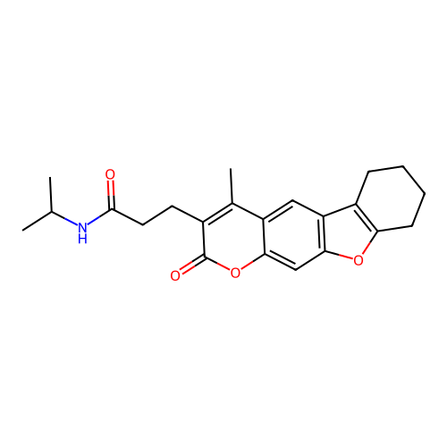 N-isopropyl-3-(4-methyl-2-oxo-6,7,8,9-tetrahydro-2H-benzofuro[3,2-g]chromen-3-yl)propanamide structure