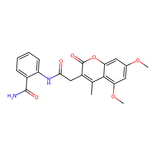 2-(2-(5,7-dimethoxy-4-methyl-2-oxo-2H-chromen-3-yl)acetamido)benzamide structure