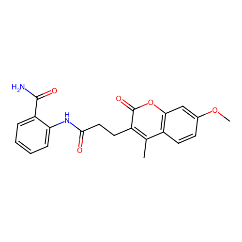2-(3-(7-methoxy-4-methyl-2-oxo-2H-chromen-3-yl)propanamido)benzamide structure