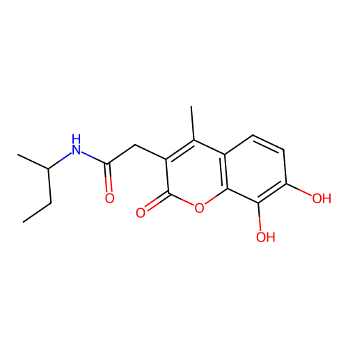 N-(sec-butyl)-2-(7,8-dihydroxy-4-methyl-2-oxo-2H-chromen-3-yl)acetamide structure