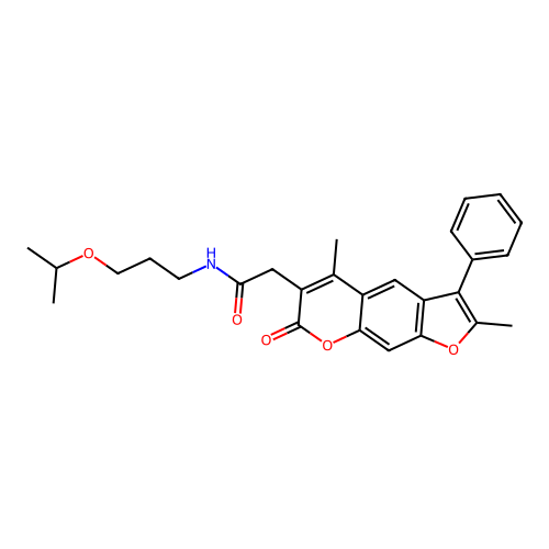2-(2,5-dimethyl-7-oxo-3-phenyl-7H-furo[3,2-g]chromen-6-yl)-N-(3-isopropoxypropyl)acetamide structure