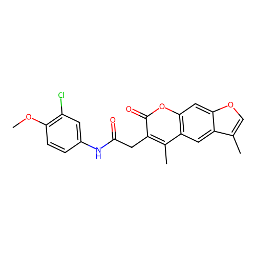 N-(3-chloro-4-methoxyphenyl)-2-(3,5-dimethyl-7-oxo-7H-furo[3,2-g]chromen-6-yl)acetamide structure