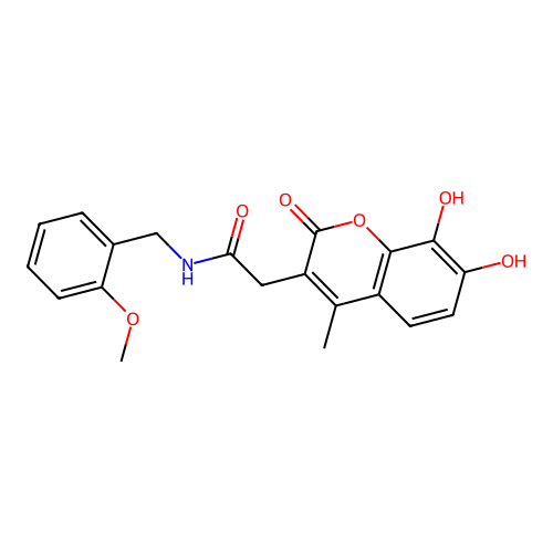 2-(7,8-dihydroxy-4-methyl-2-oxo-2H-chromen-3-yl)-N-(2-methoxybenzyl)acetamide structure
