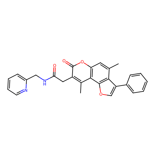 2-(4,9-dimethyl-7-oxo-3-phenyl-7H-furo[2,3-f]chromen-8-yl)-N-(pyridin-2-ylmethyl)acetamide structure