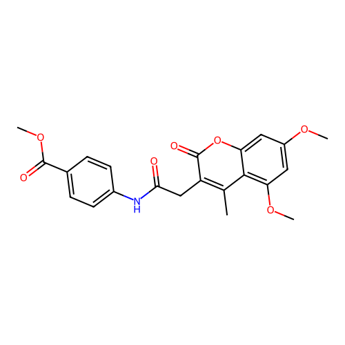 methyl 4-(2-(5,7-dimethoxy-4-methyl-2-oxo-2H-chromen-3-yl)acetamido)benzoate structure
