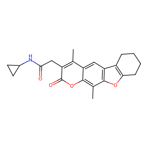 N-cyclopropyl-2-(4,11-dimethyl-2-oxo-6,7,8,9-tetrahydro-2H-benzofuro[3,2-g]chromen-3-yl)acetamide structure