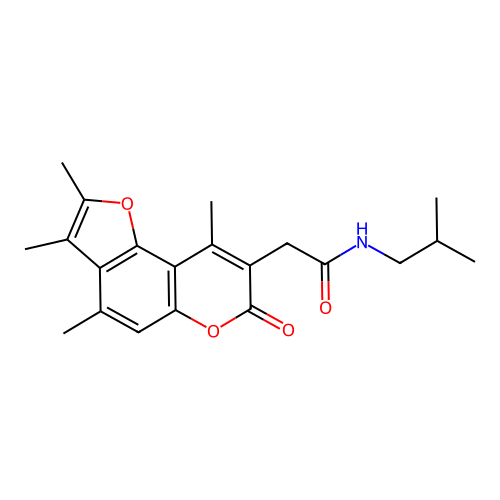 N-isobutyl-2-(2,3,4,9-tetramethyl-7-oxo-7H-furo[2,3-f]chromen-8-yl)acetamide structure