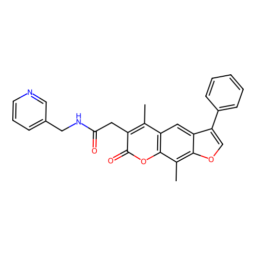 2-(5,9-dimethyl-7-oxo-3-phenyl-7H-furo[3,2-g]chromen-6-yl)-N-(pyridin-3-ylmethyl)acetamide structure