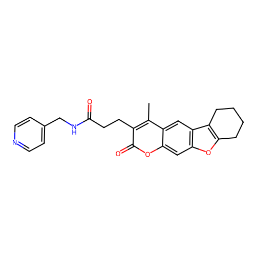 3-(4-methyl-2-oxo-6,7,8,9-tetrahydro-2H-benzofuro[3,2-g]chromen-3-yl)-N-(pyridin-4-ylmethyl)propanamide structure