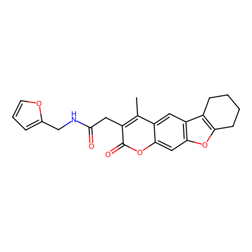 N-(furan-2-ylmethyl)-2-(4-methyl-2-oxo-6,7,8,9-tetrahydro-2H-benzofuro[3,2-g]chromen-3-yl)acetamide structure