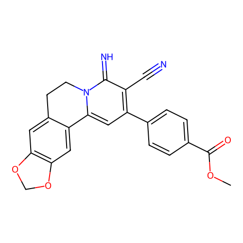 methyl 4-(3-cyano-4-imino-6,7-dihydro-4H-[1,3]dioxolo[4,5-g]pyrido[2,1-a]isoquinolin-2-yl)benzoate structure
