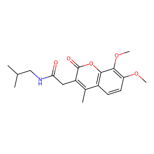 2-(7,8-dimethoxy-4-methyl-2-oxo-2H-chromen-3-yl)-N-isobutylacetamide structure
