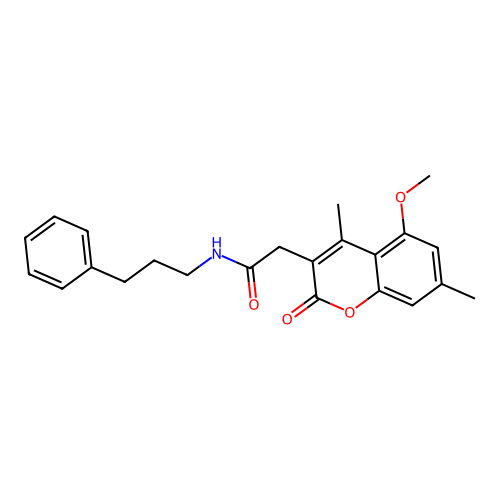 2-(5-methoxy-4,7-dimethyl-2-oxo-2H-chromen-3-yl)-N-(3-phenylpropyl)acetamide structure
